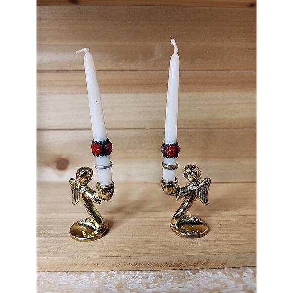 Two Miniature Pewter Angel Candleholders 1 7/16 Inches High - Picture 2 of 5